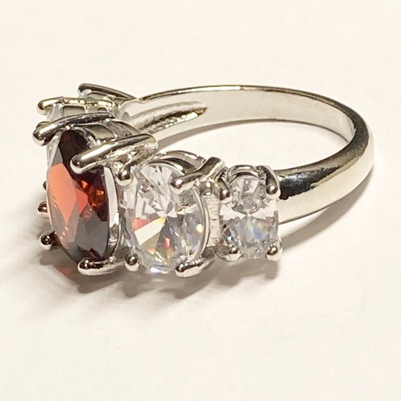 Silver Ruby Red Cubic Zirconia Anniversary Ring Size 7 Plated Simulated - Picture 6 of 8